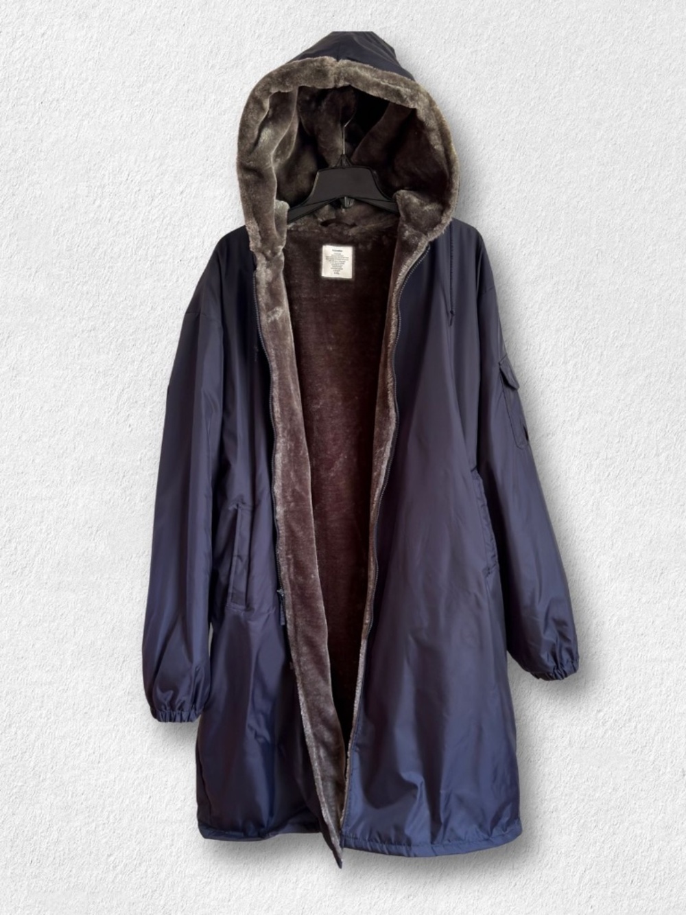 Unisex Adoretex Long Line Faux Fur Lined Swim Parka Jacket Navy Blue Adult XXL